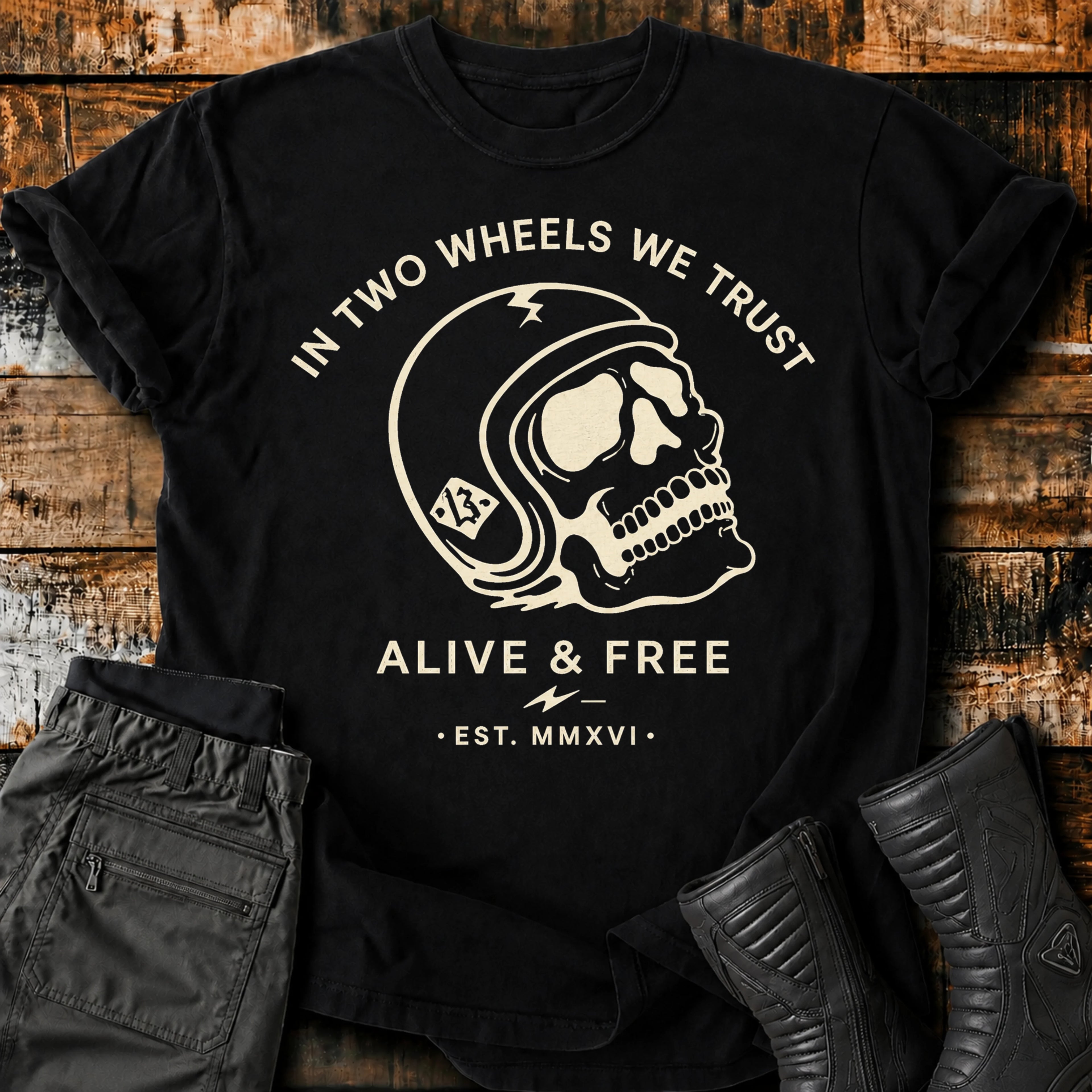 In Two Wheels We Trust T‑Shirt