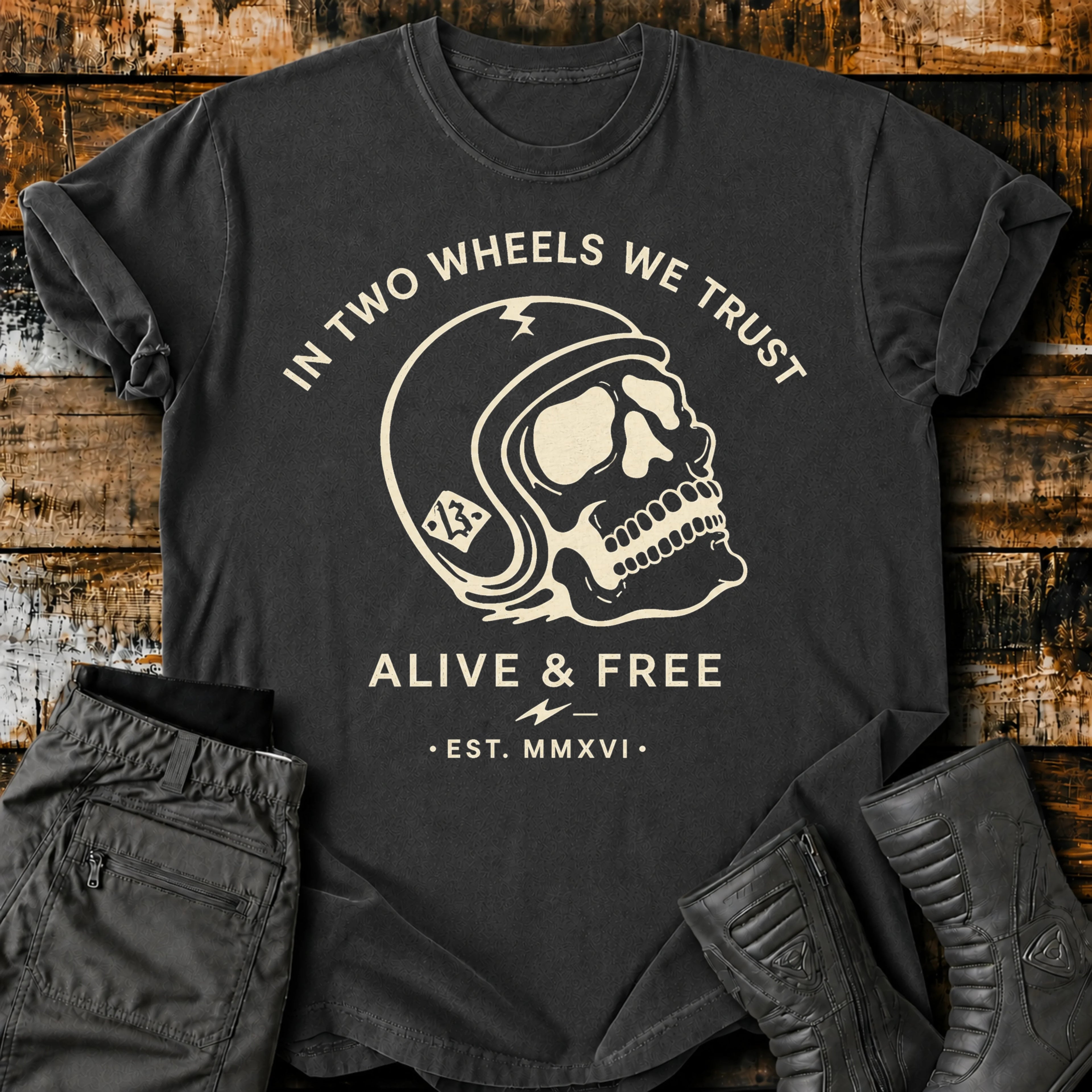 In Two Wheels We Trust T‑Shirt