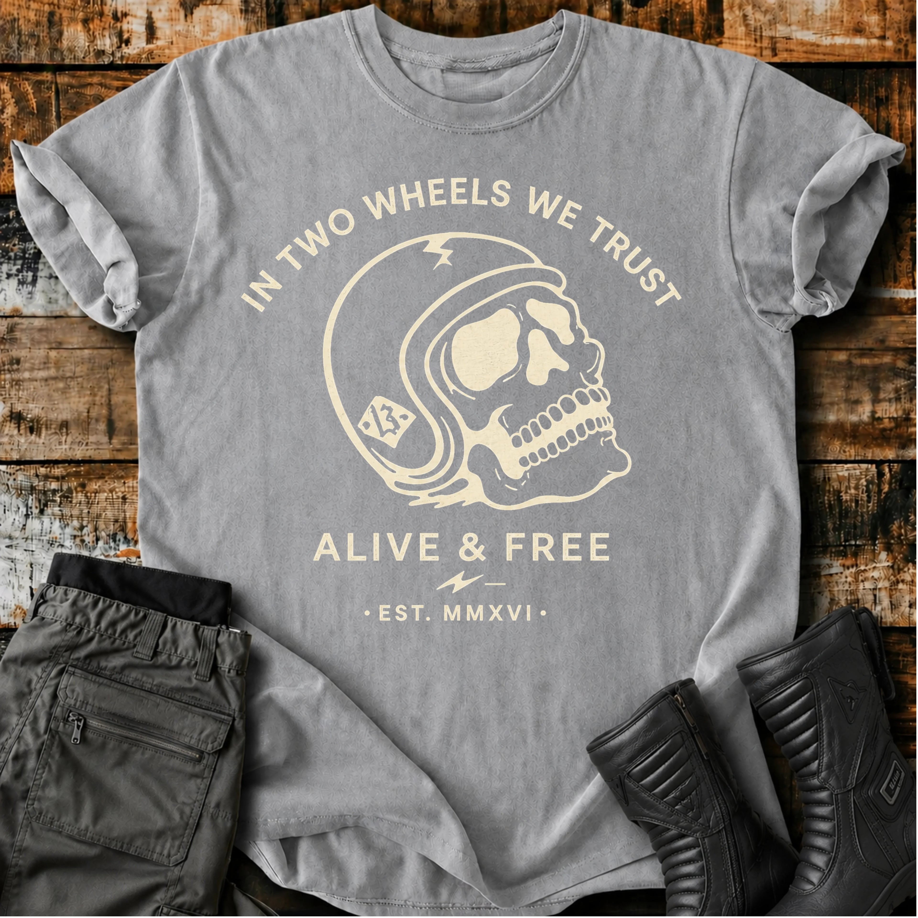 In Two Wheels We Trust T‑Shirt