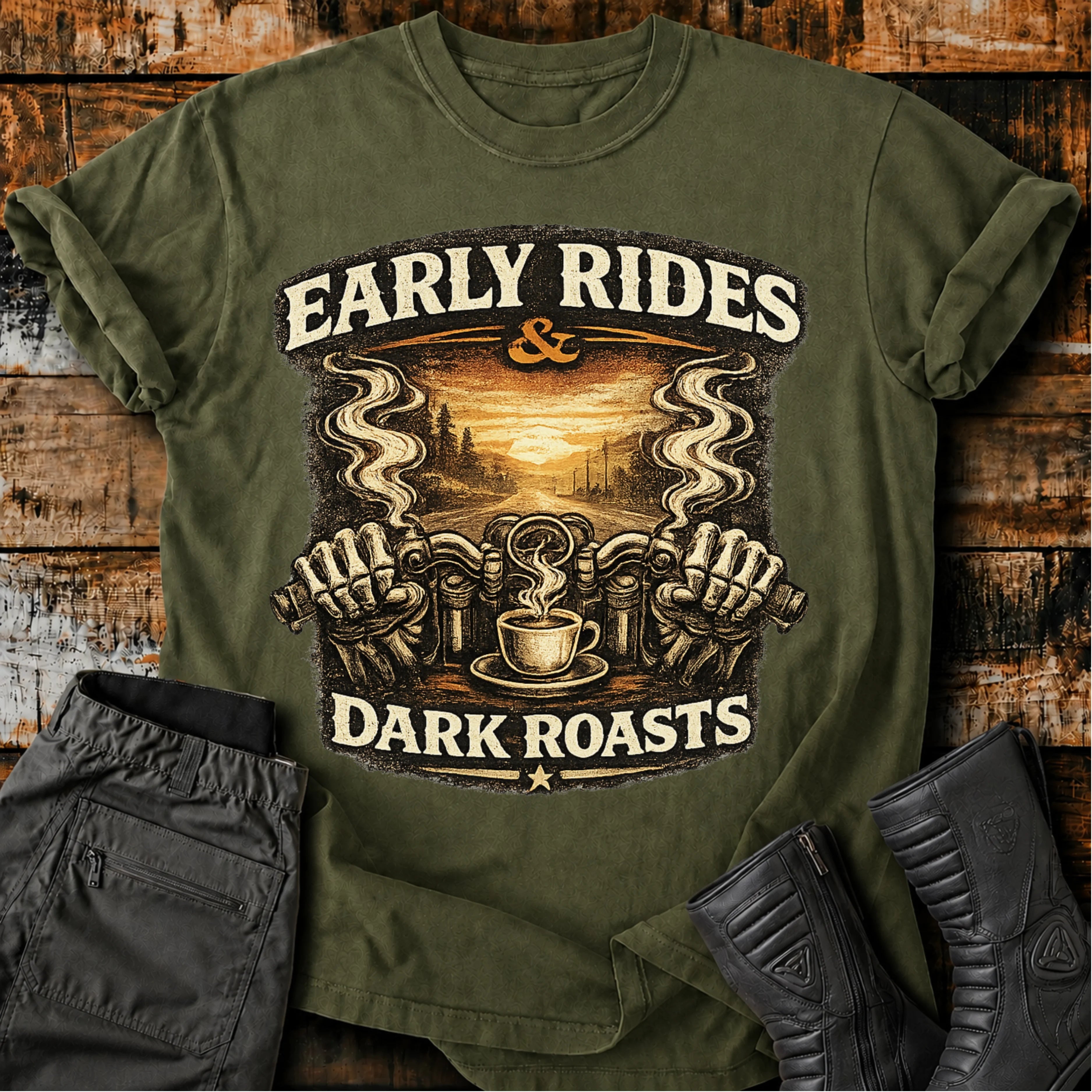 Early Rides & Dark Roasts T‑Shirt