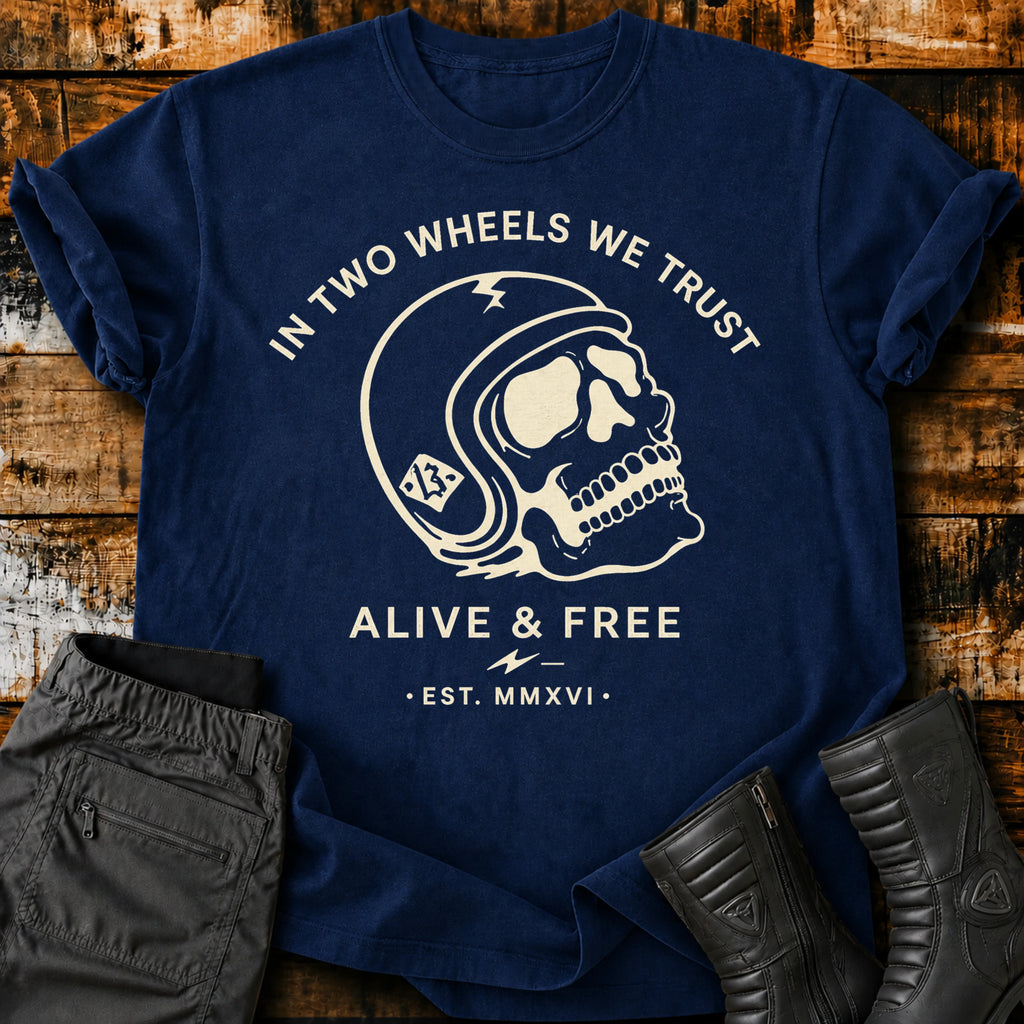 In Two Wheels We Trust T‑Shirt