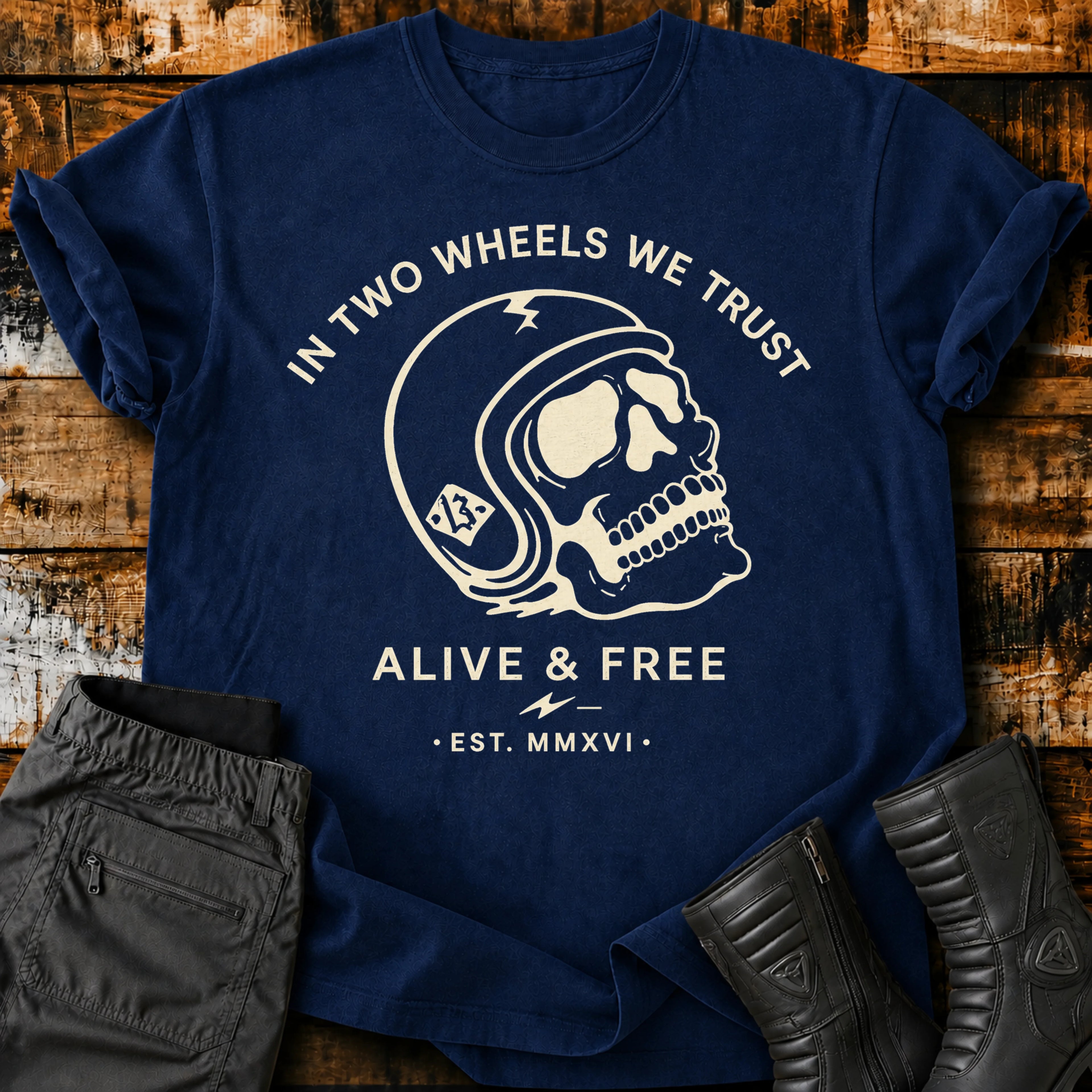In Two Wheels We Trust T‑Shirt