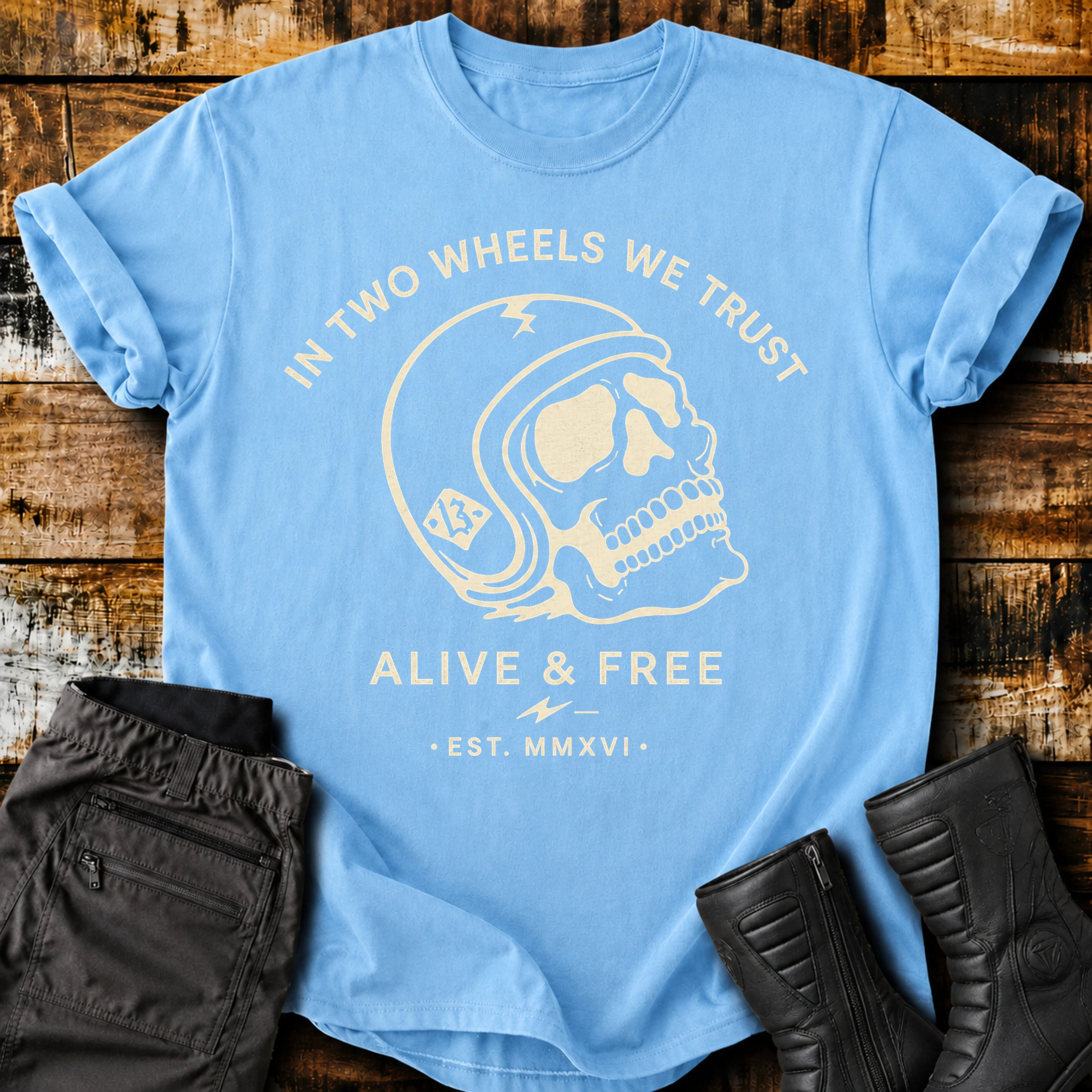 In Two Wheels We Trust T‑Shirt