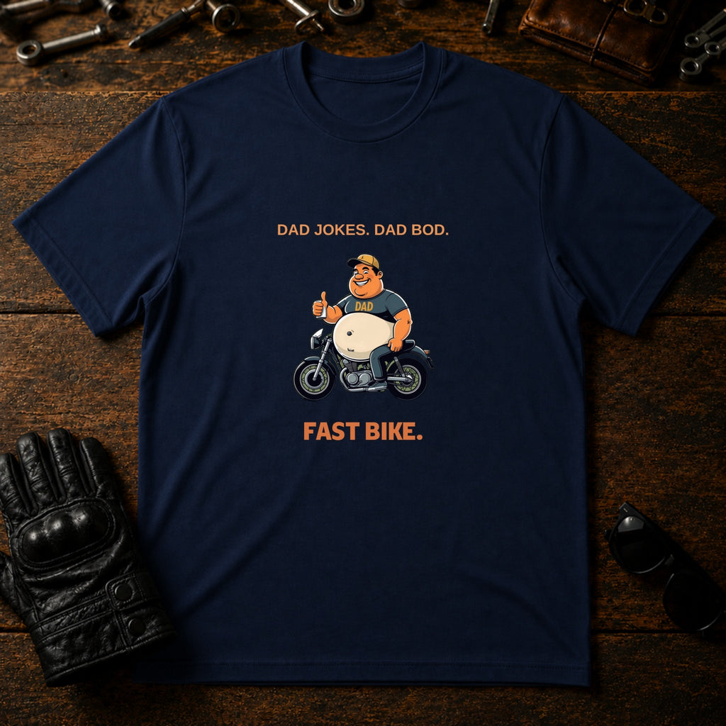 Dad Jokes Dad Bod Fast Bike T-Shirt - mockup 5 navy