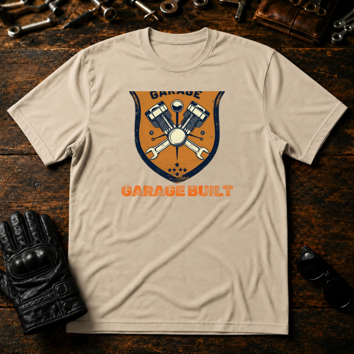 Garage Culture Vintage Badge T-Shirt - mockup 6 sand