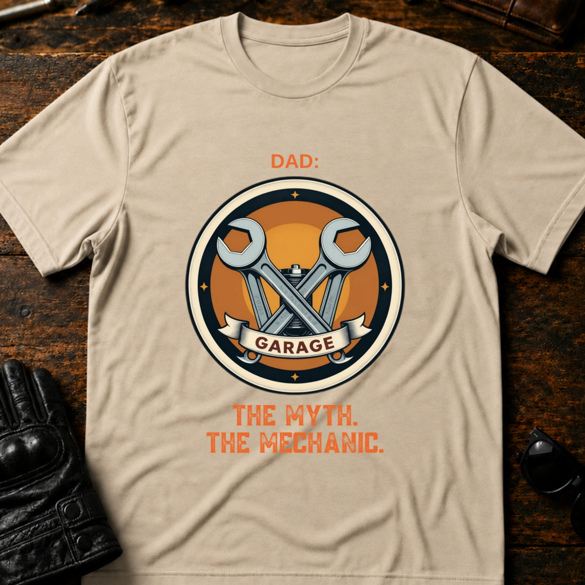 Dad The Man The Myth The Mechanic Motorcycle T-Shirt, sand