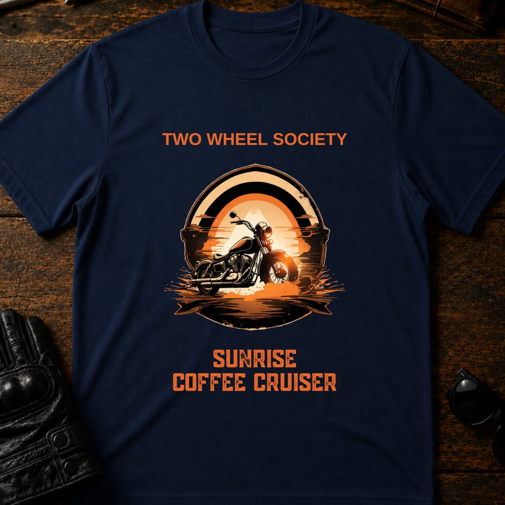 Sunrise Coffee Cruiser T-Shirt - mockup 5 navy