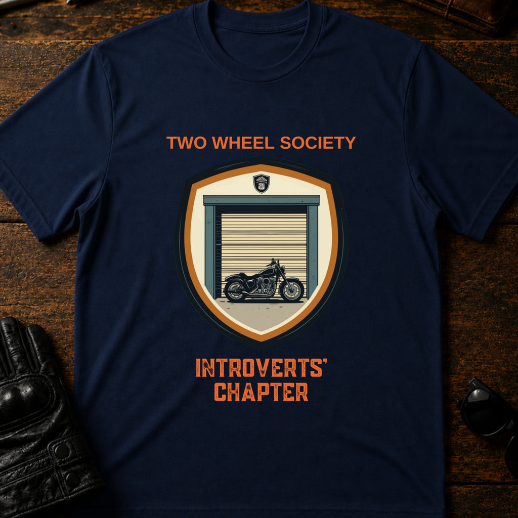 Two Wheel Society Introverts Chapter Biker T-Shirt - mockup 5 navy