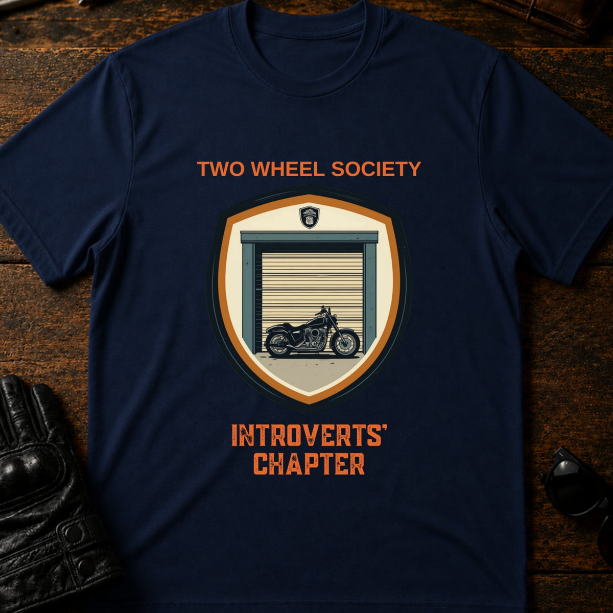 Two Wheel Society Introverts Chapter Biker T-Shirt, navy