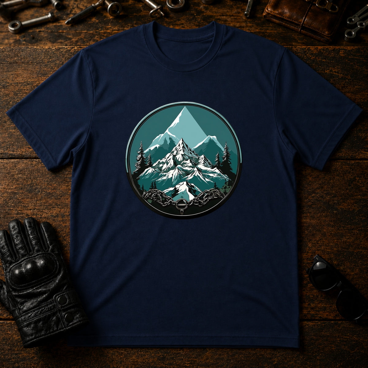Mountain Pass Climb T-Shirt - mockup 5 navy