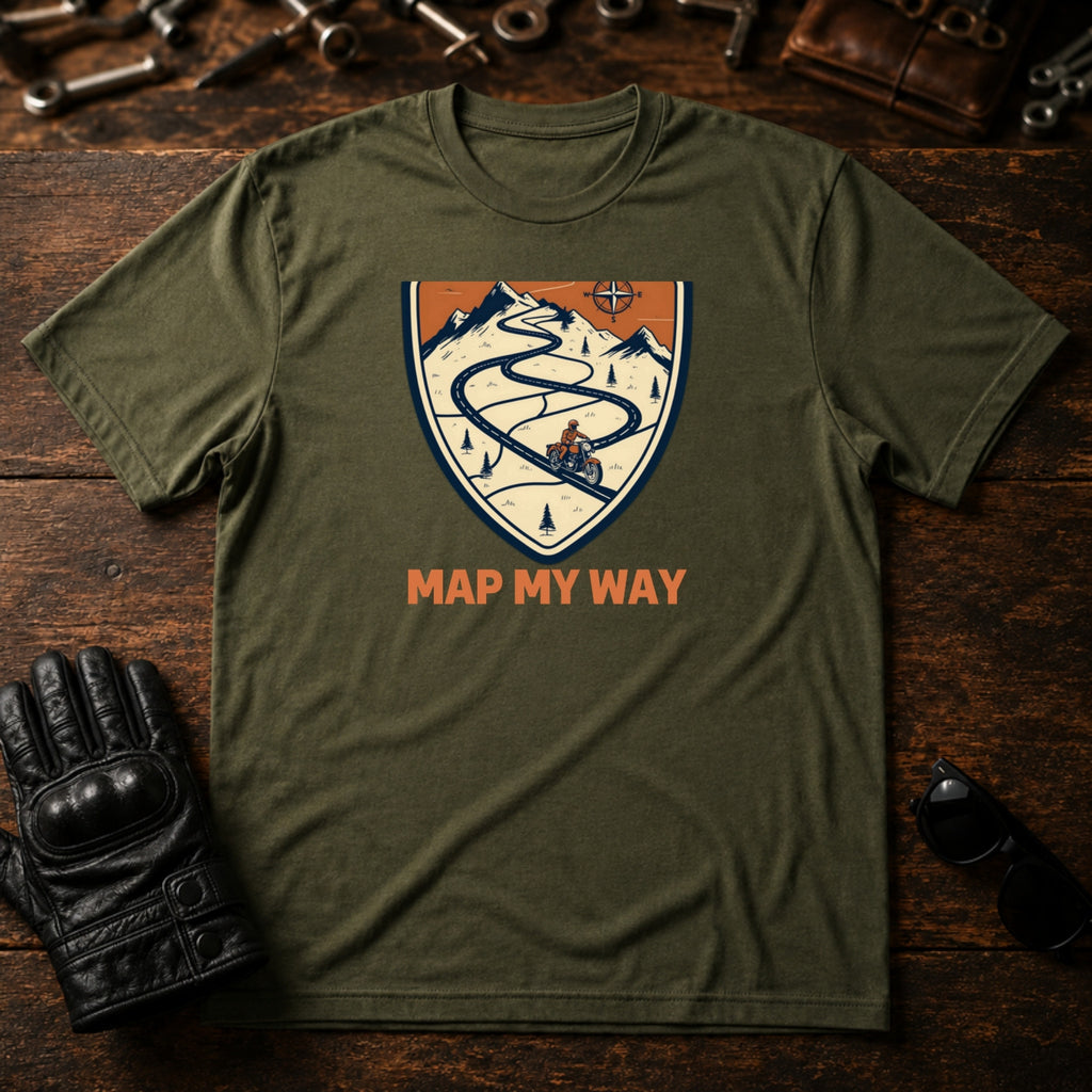 Road Trip Map Art T-Shirt - mockup 2 military green