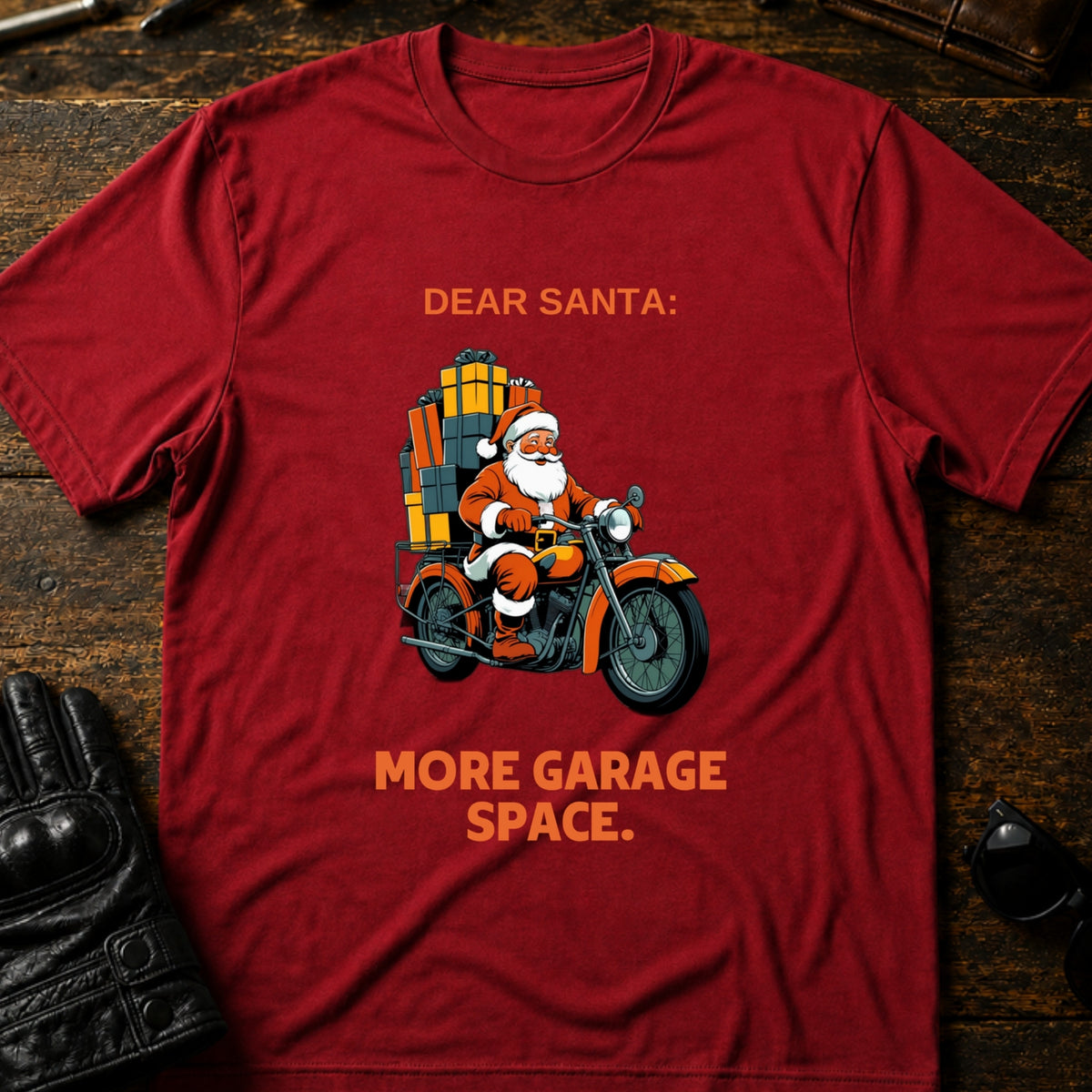 Dear Santa More Garage Space T-Shirt, cardinal red