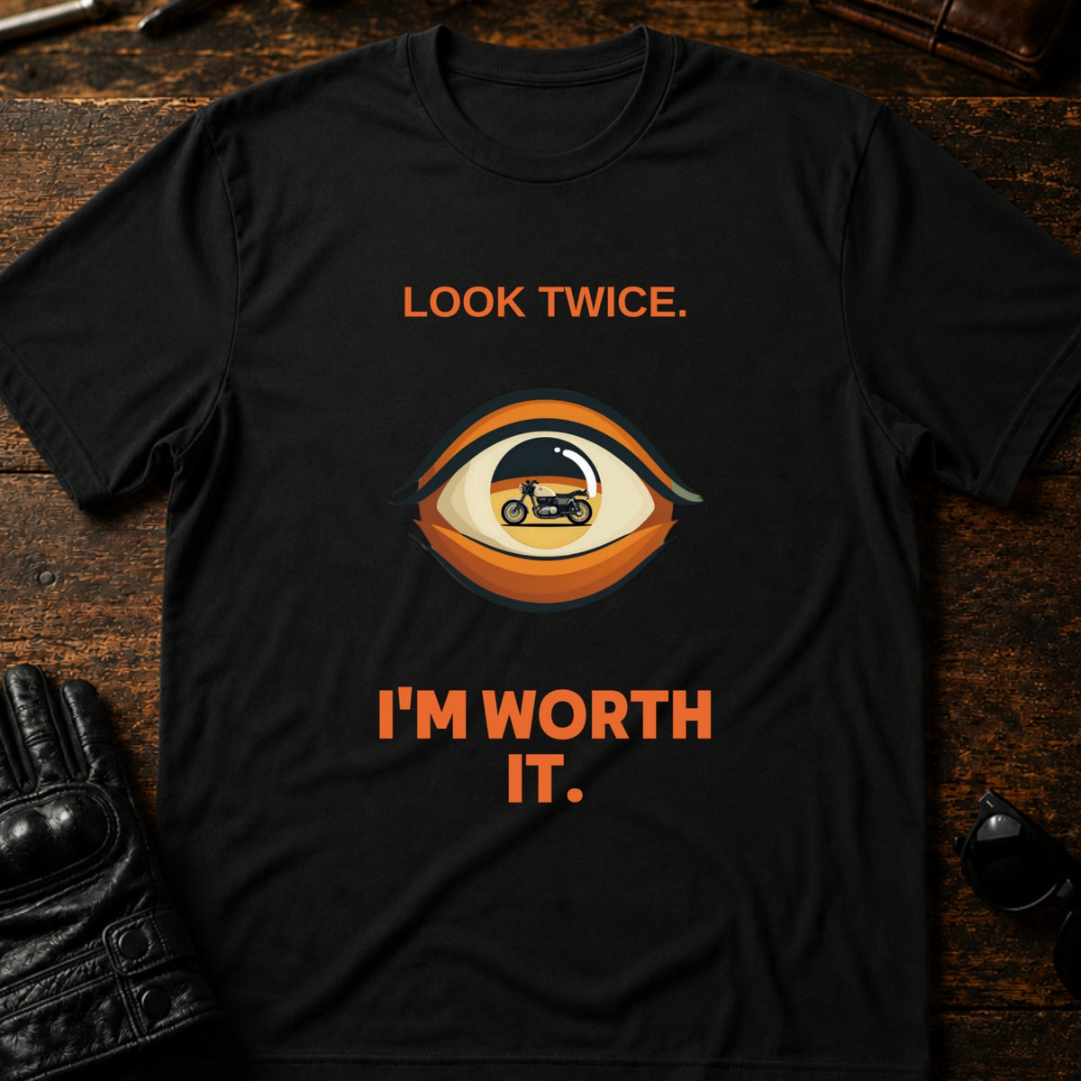 Look Twice Im Worth It Motorcycle Awareness T-Shirt, black