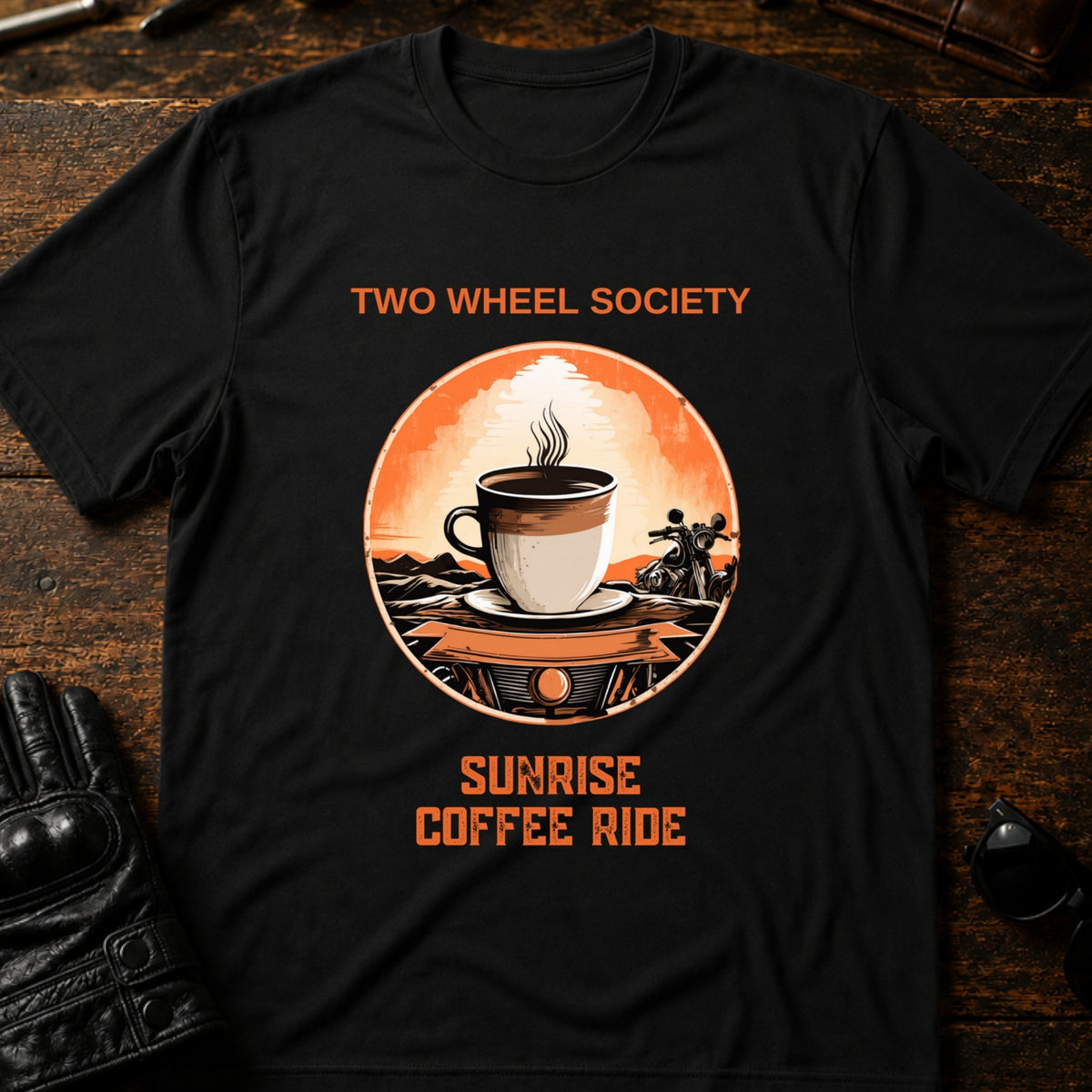 Sunrise Coffee Ride T-Shirt, black