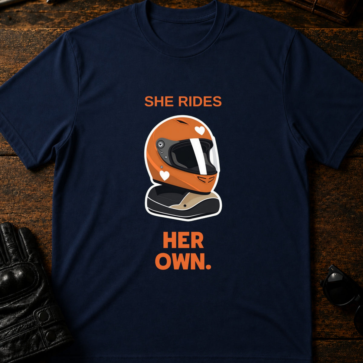 She Rides Her Own Women Motorcycle T-Shirt, navy