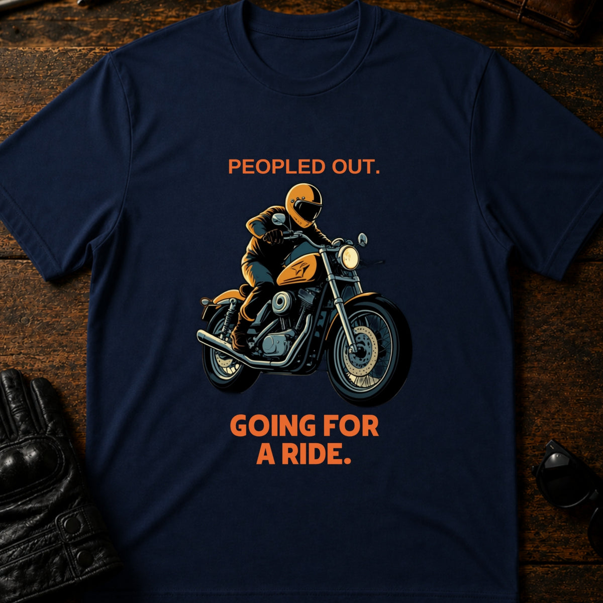 Peopled Out Going For A Ride Introvert Biker T-Shirt, navy