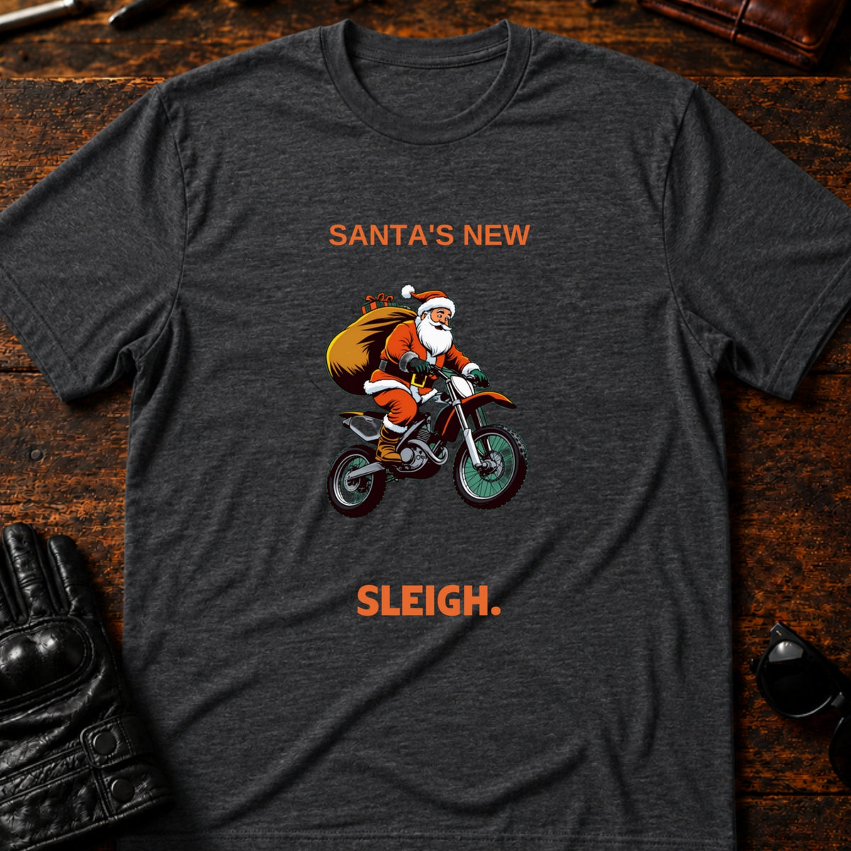 Santa Motocross Christmas Dirt Bike T-Shirt, dark heather