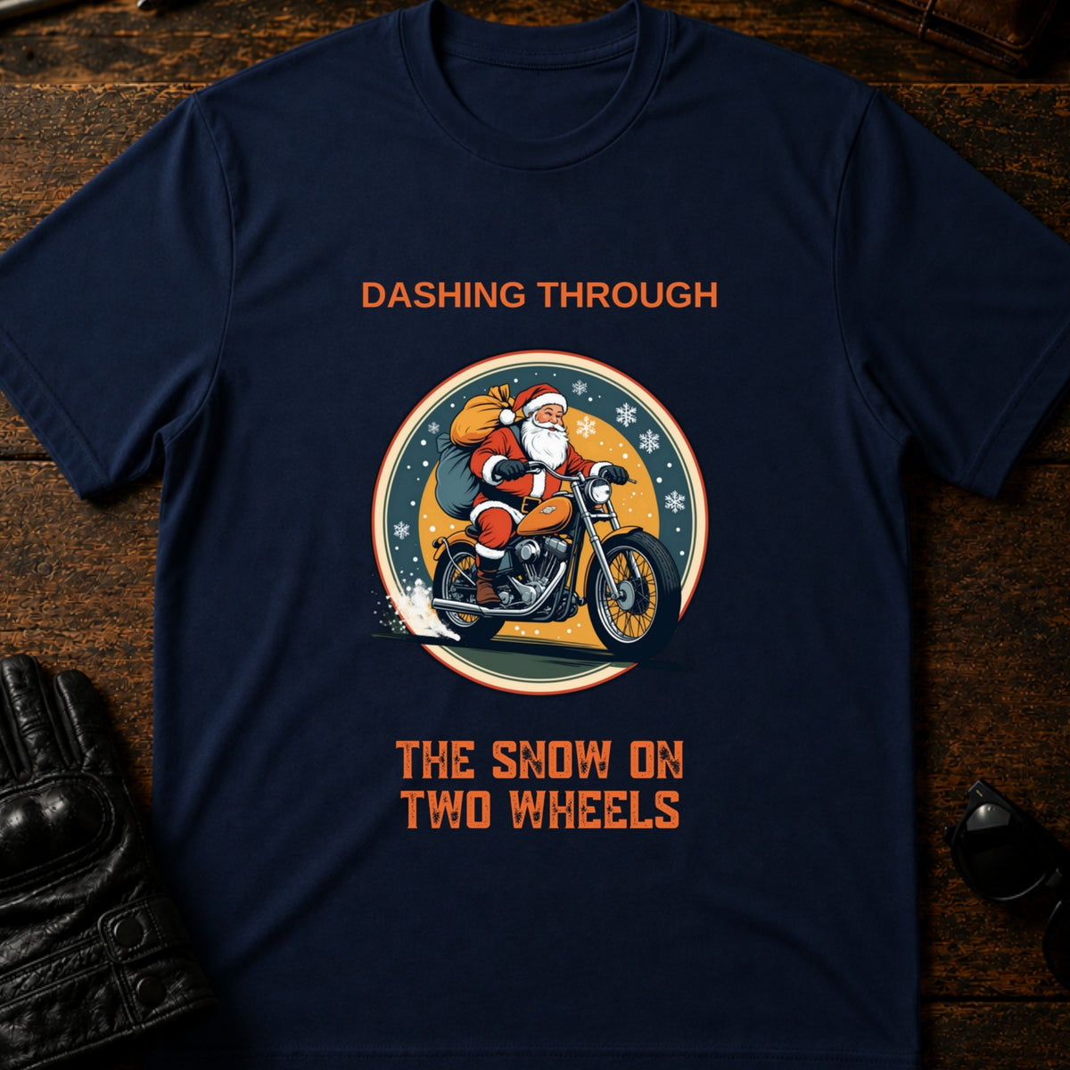Dashing Through The Snow Motorcycle T-Shirt, navy