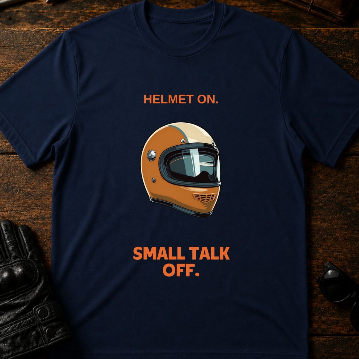 Helmet On Small Talk Off T-Shirt, navy