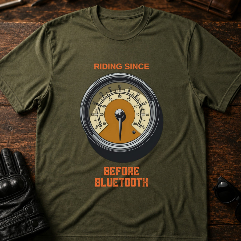 Riding Since Before Bluetooth Vintage Biker T-Shirt - mockup 2 military green