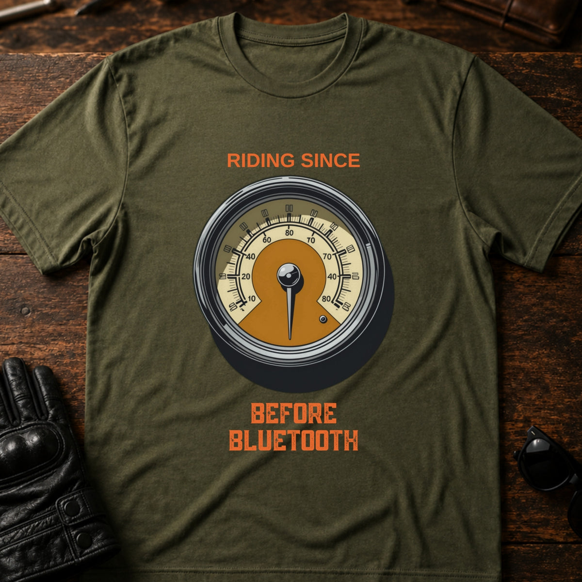 Riding Since Before Bluetooth Vintage Biker T-Shirt, military green