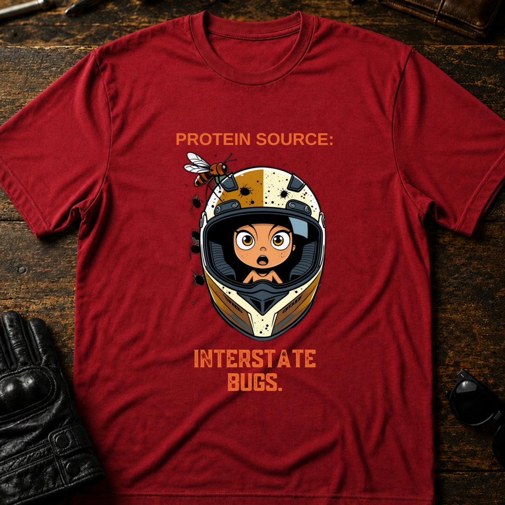 Protein Source Interstate Bugs Funny Biker T-Shirt - mockup 7 cardinal red
