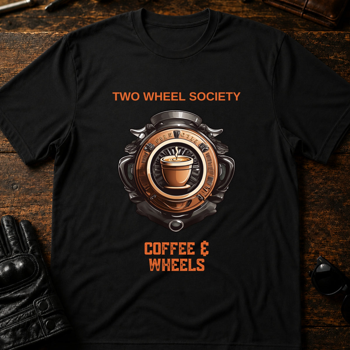 Coffee and Wheels Emblem T-Shirt, black