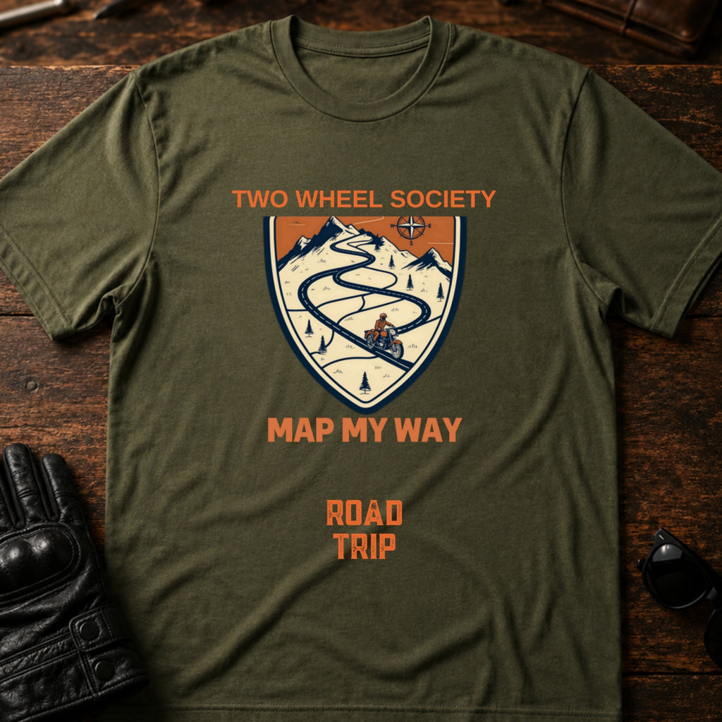 Road Trip Map Art T-Shirt - mockup 2 military green
