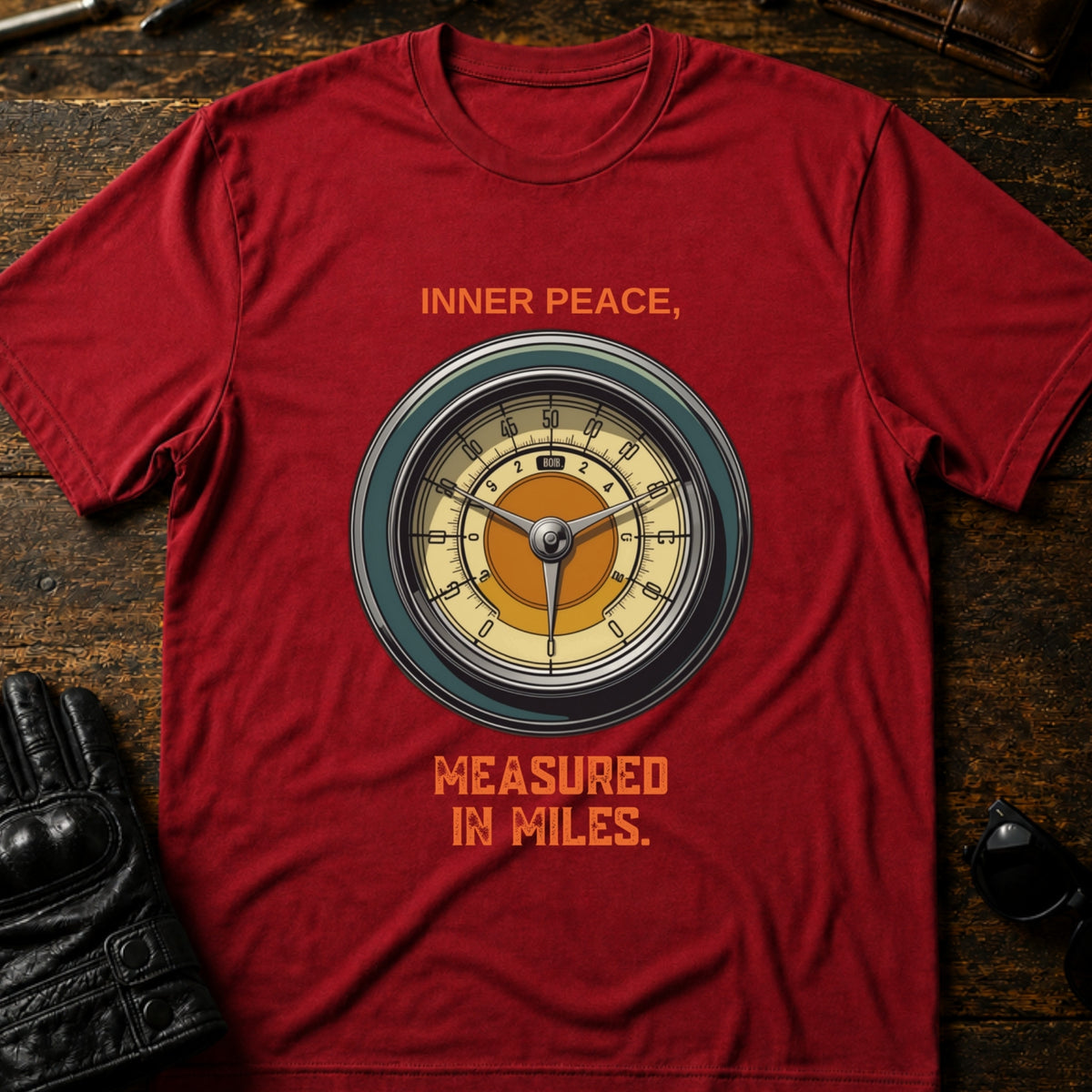 Inner Peace Measured In Miles Motorcycle T-Shirt, cardinal red