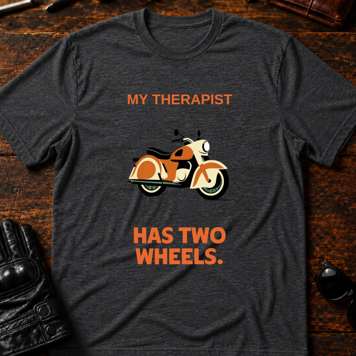 My Therapist Has Two Wheels Motorcycle T-Shirt, dark heather