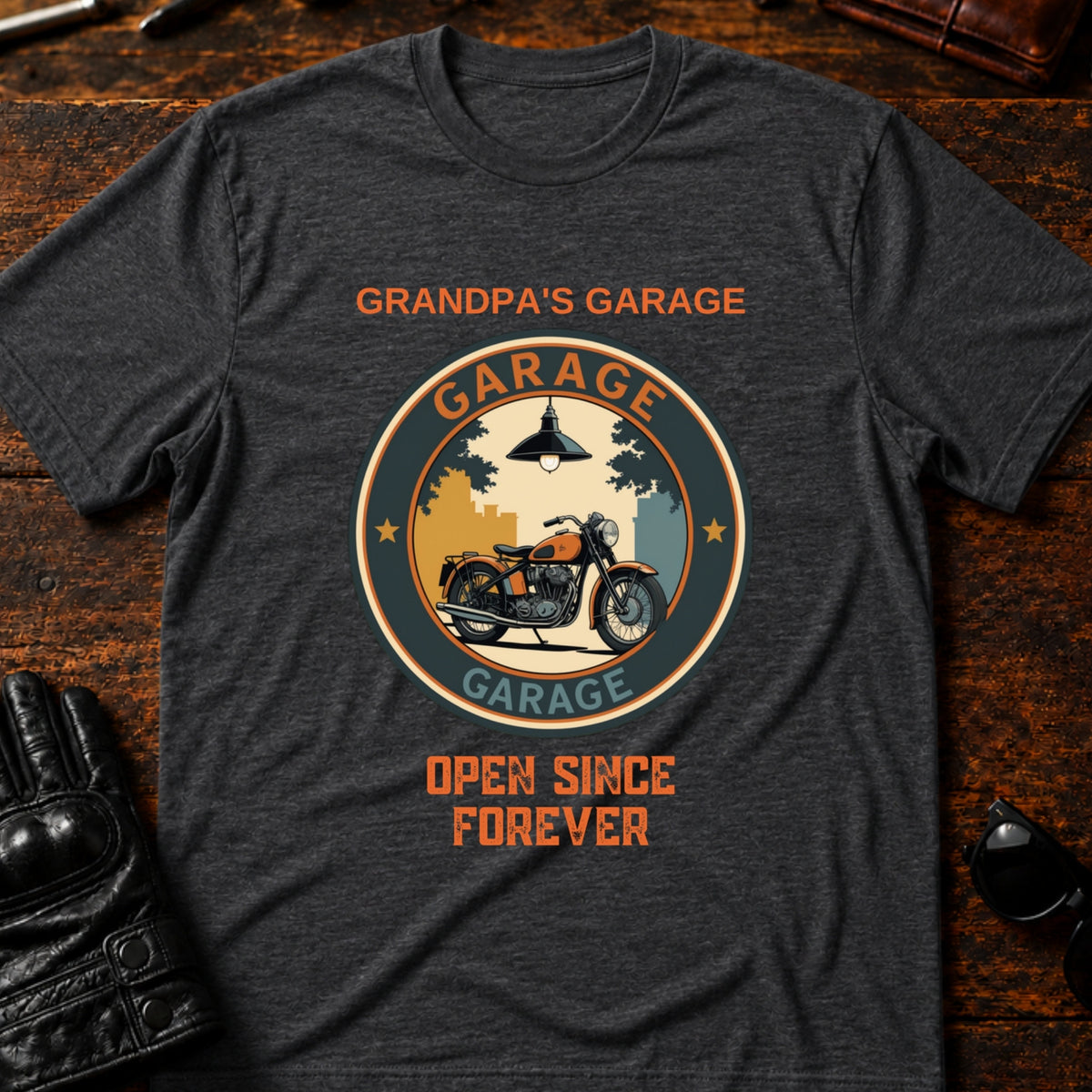 Grandpas Garage Open Since Forever Biker T-Shirt, dark heather