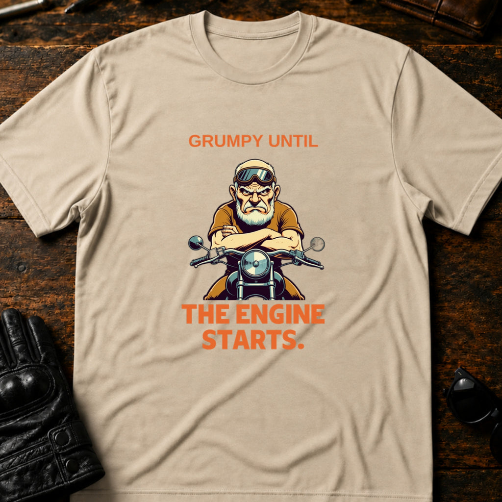 Grumpy Until The Engine Starts Dad Biker T-Shirt - mockup 6 sand