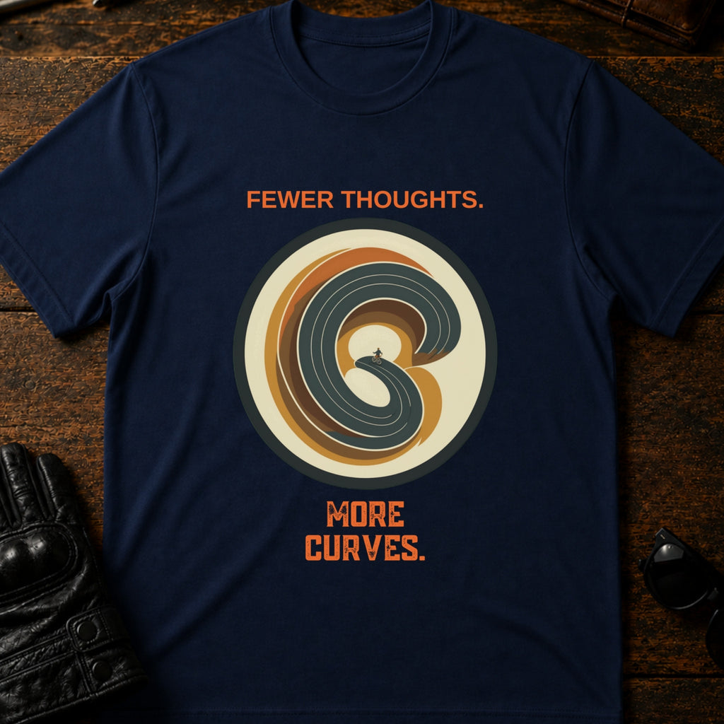 Fewer Thoughts More Curves Motorcycle T-Shirt - mockup 5 navy