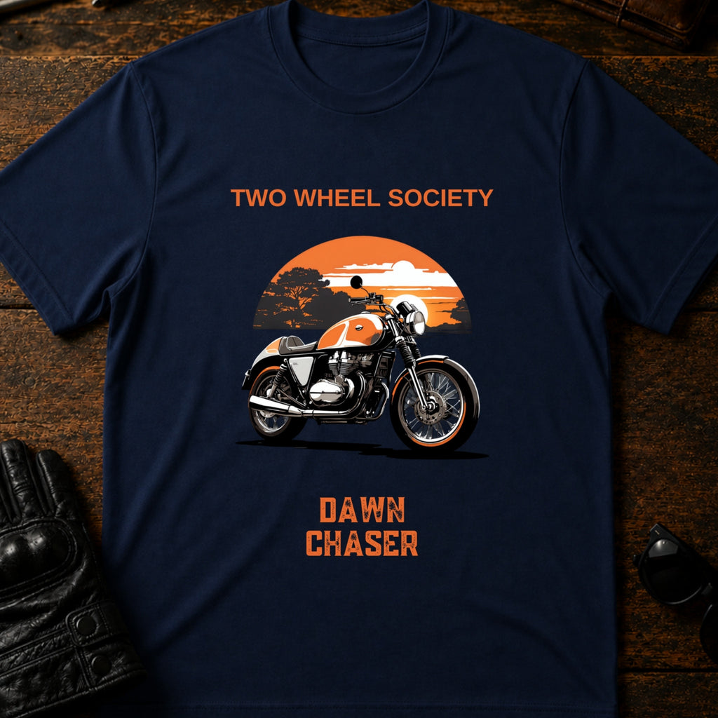 Dawn Chaser Motorcycle T-Shirt - mockup 5 navy