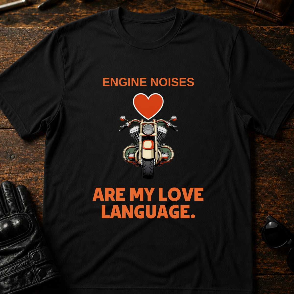 Engine Noises Are My Love Language Biker T-Shirt, black