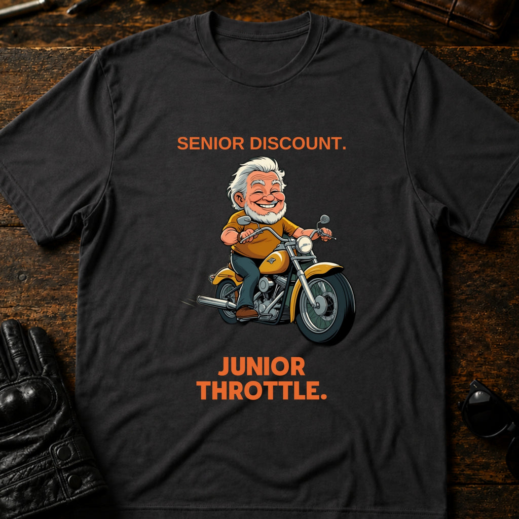 Senior Discount Junior Throttle Hand Biker T-Shirt - mockup 3 charcoal
