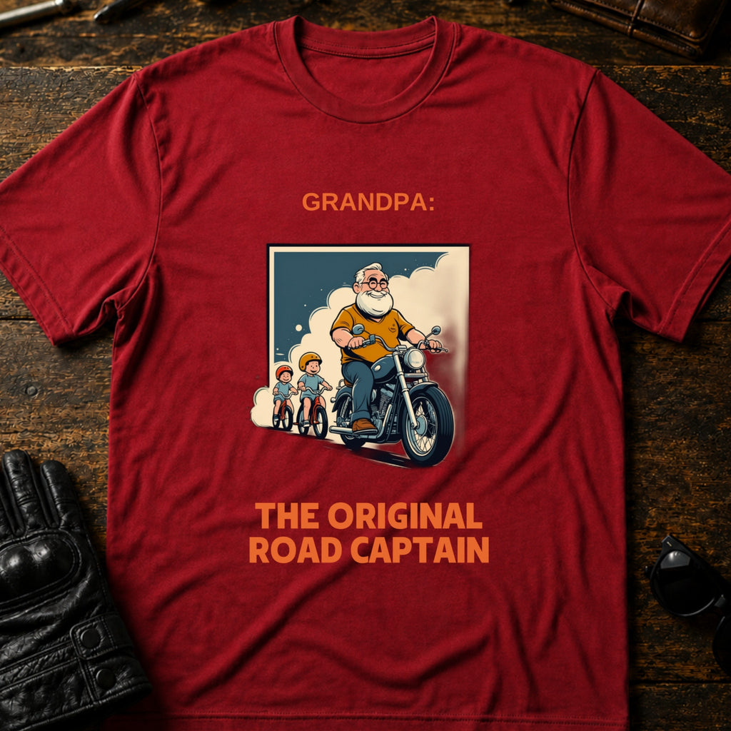 Grandpa The Original Road Captain Motorcycle Gift T-Shirt - mockup 7 cardinal red