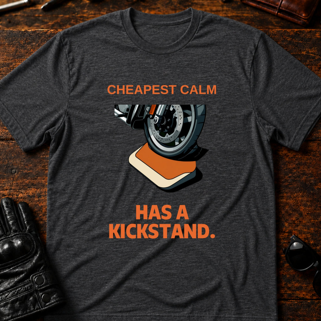 Cheapest Calm Comes With A Kickstand Biker T-Shirt - mockup 8 dark heather