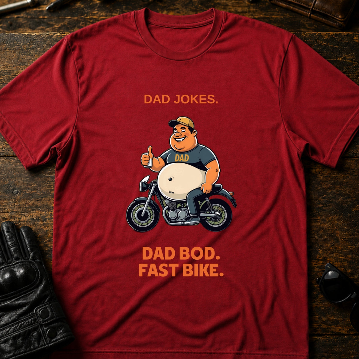 Dad Jokes Dad Bod Fast Bike T-Shirt, cardinal red