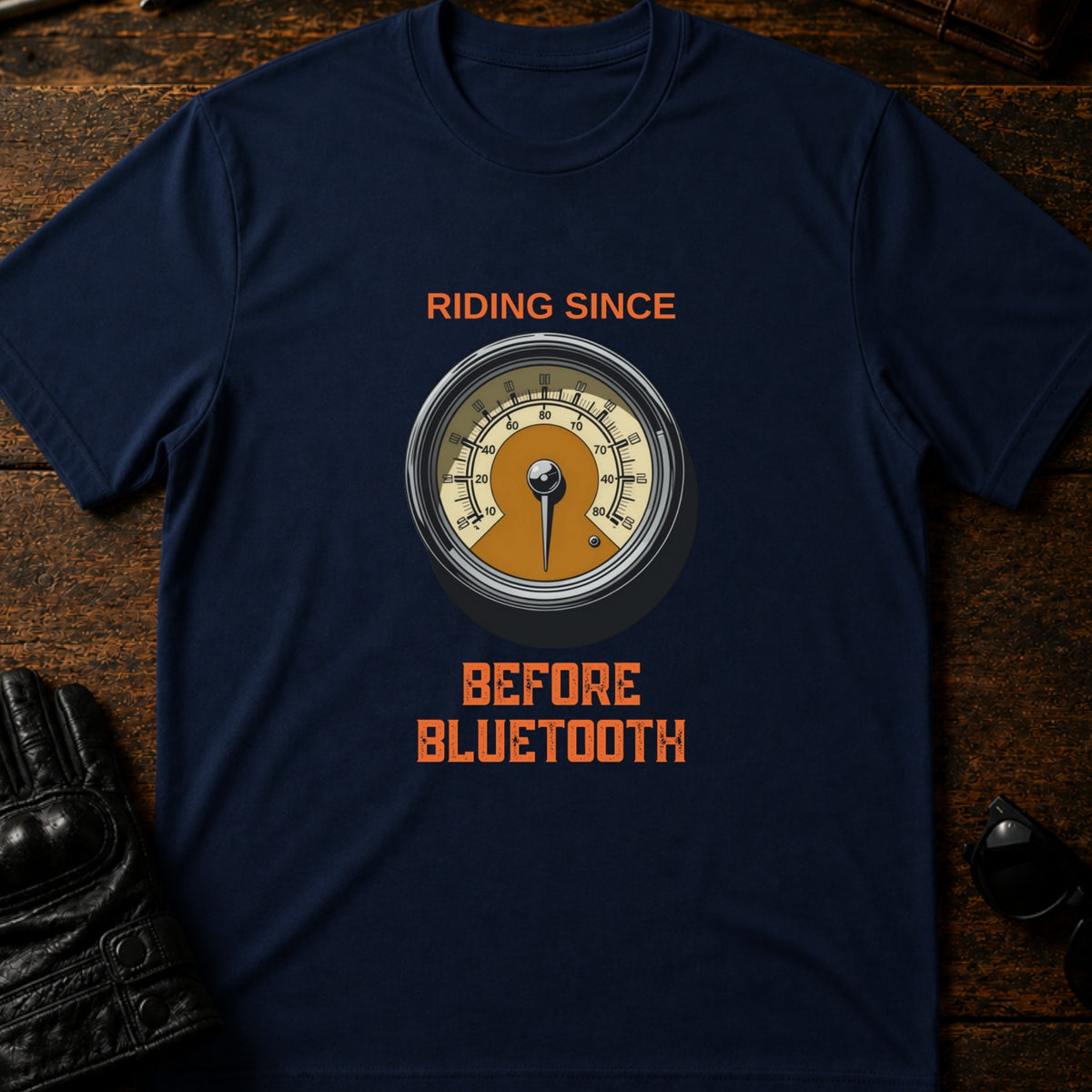Riding Since Before Bluetooth Vintage Biker T-Shirt, navy