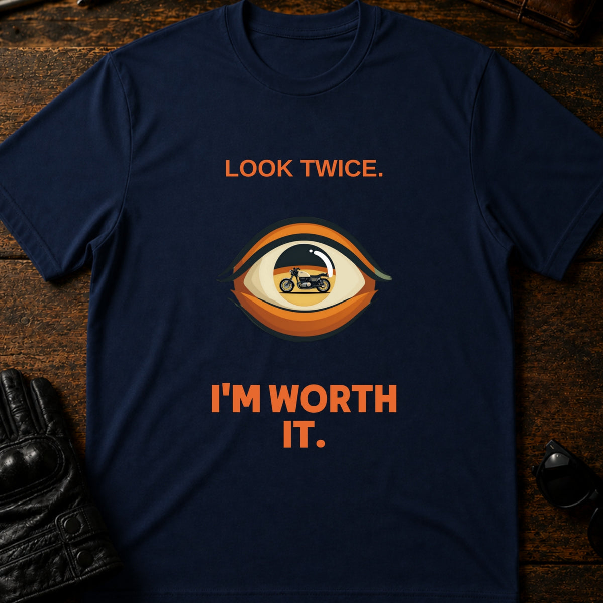 Look Twice Im Worth It Motorcycle Awareness T-Shirt, navy