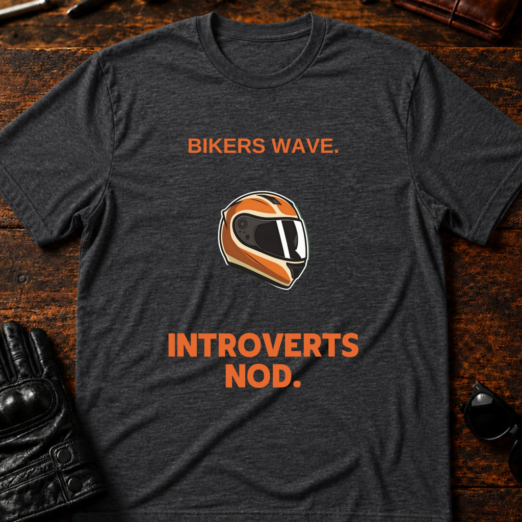 Bikers Wave Introverts Nod Funny Motorcycle T-Shirt - mockup 8 dark heather