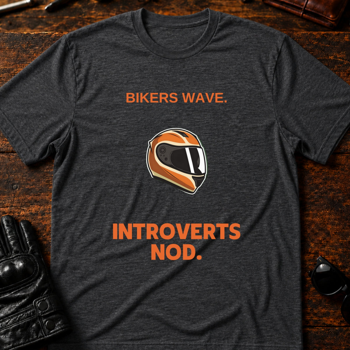 Bikers Wave Introverts Nod Funny Motorcycle T-Shirt, dark heather