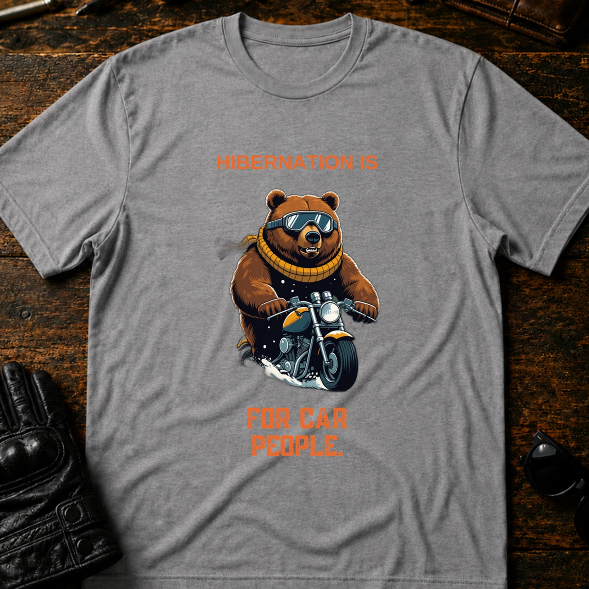 Hibernation Is For Car People Winter Biker T-Shirt, sport gray