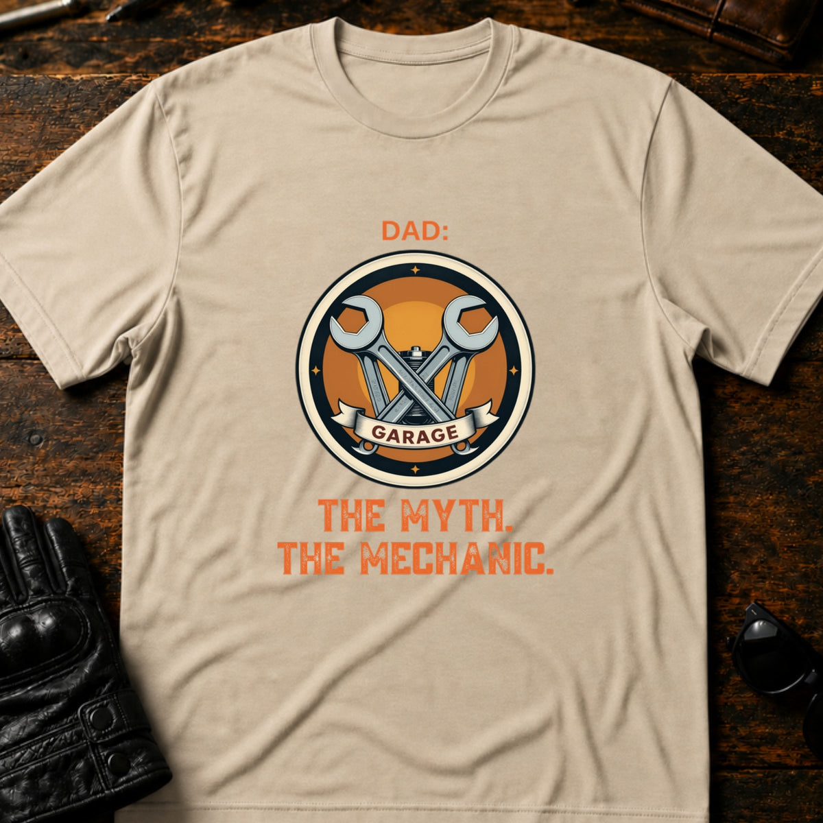 Dad The Man The Myth The Mechanic Motorcycle T-Shirt, sand