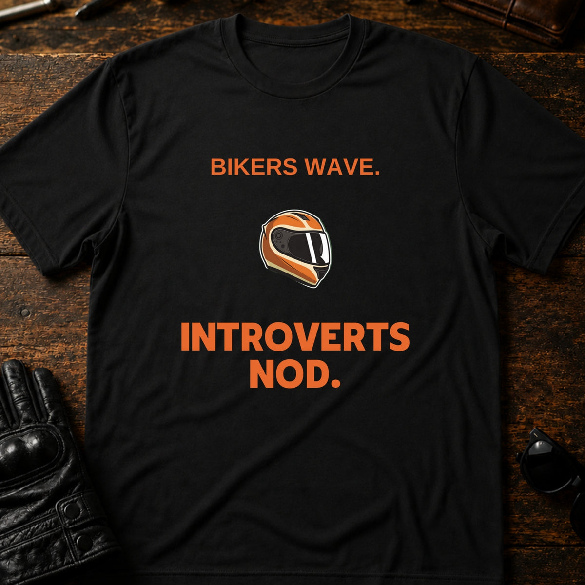 Bikers Wave Introverts Nod Funny Motorcycle T-Shirt, black