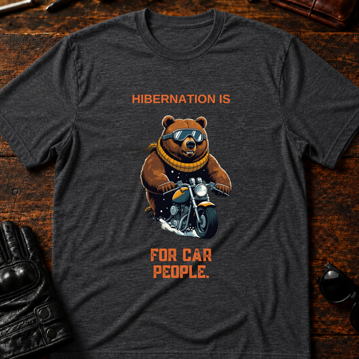 Hibernation Is For Car People Winter Biker T-Shirt, dark heather