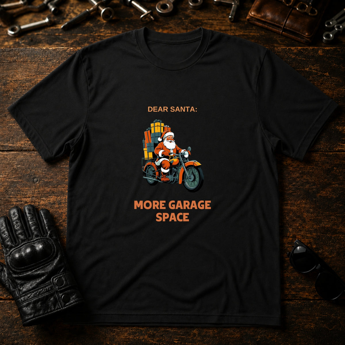 Dear Santa More Garage Space T-Shirt - mockup 1 black
