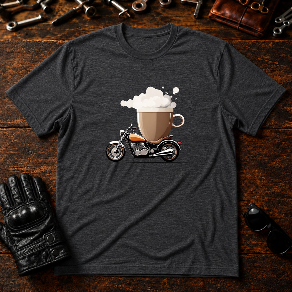 Coffee and Wheels T-Shirt - mockup 8 dark heather