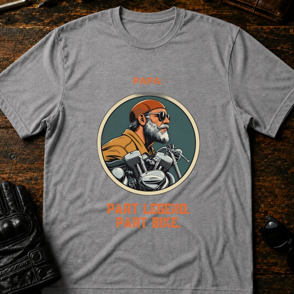 Papa Part Legend Part Motorcycle Grandpa Biker T-Shirt, sport gray